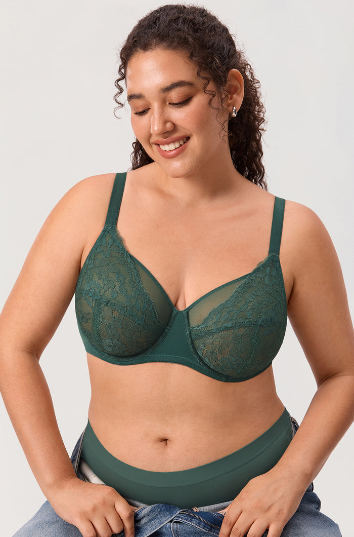 Full Coverage Sheer Mesh Lace Bra