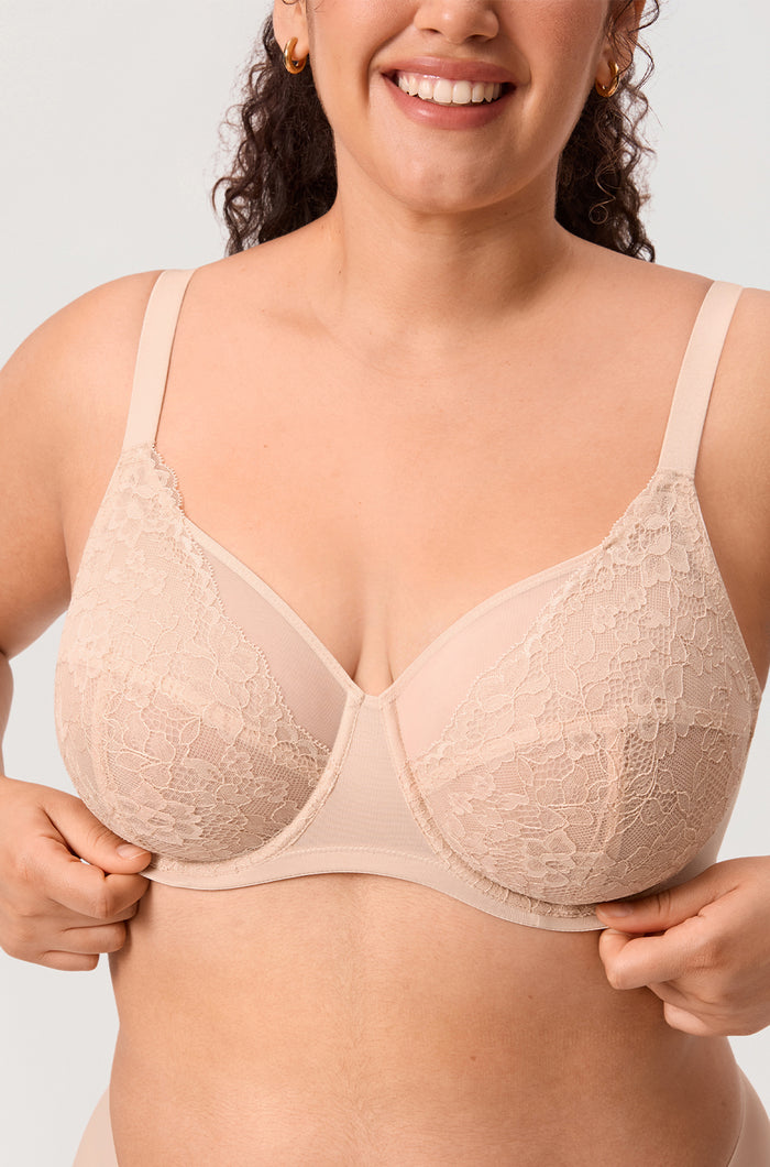 Full Coverage Sheer Mesh Lace Bra
