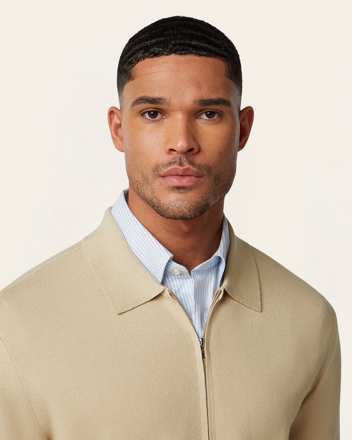 Full Zip Jacquard Cardigan Sand