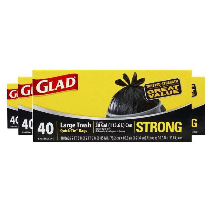 Glad Quick-Tie Large Black Trash Bags 30 Gallon - 40 Ct - 4 Pack