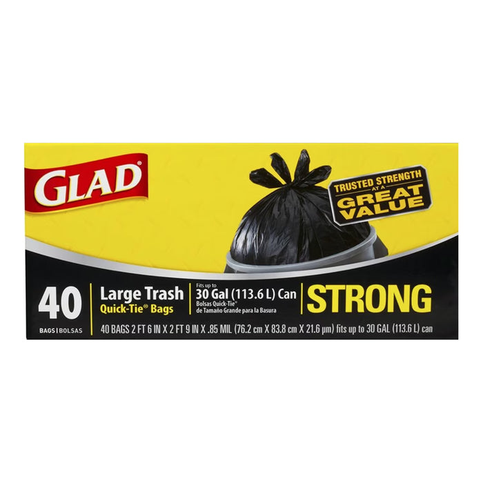 Glad Quick-Tie Large Black Trash Bags 30 Gallon - 40 Ct - 4 Pack