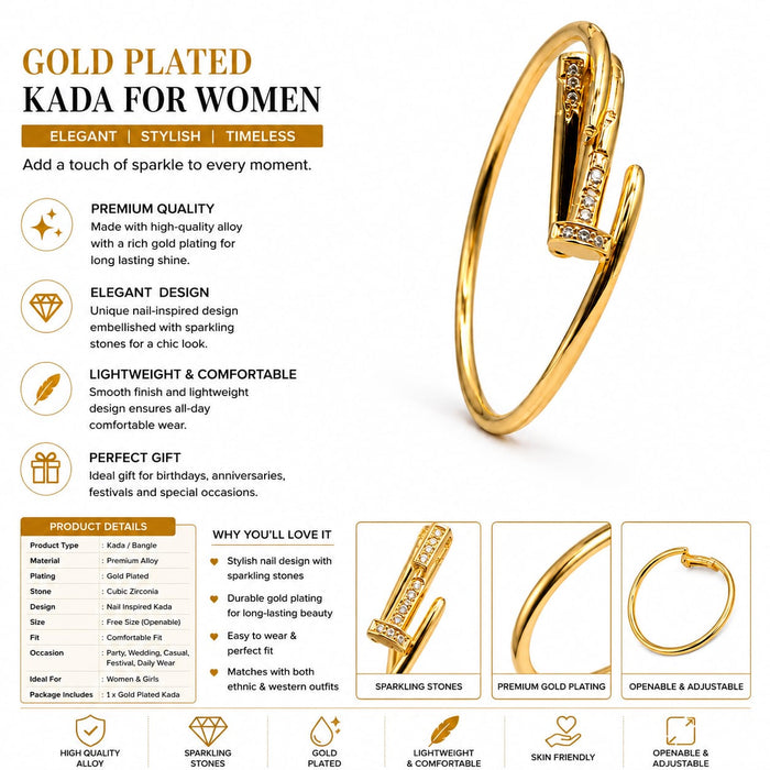Gold Plated Adjustable Kada for Women