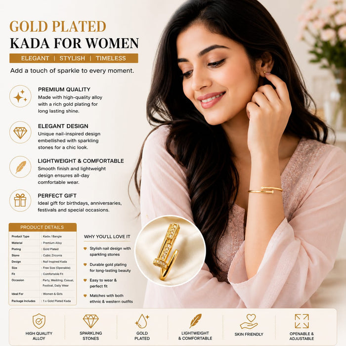 Gold Plated Adjustable Kada for Women