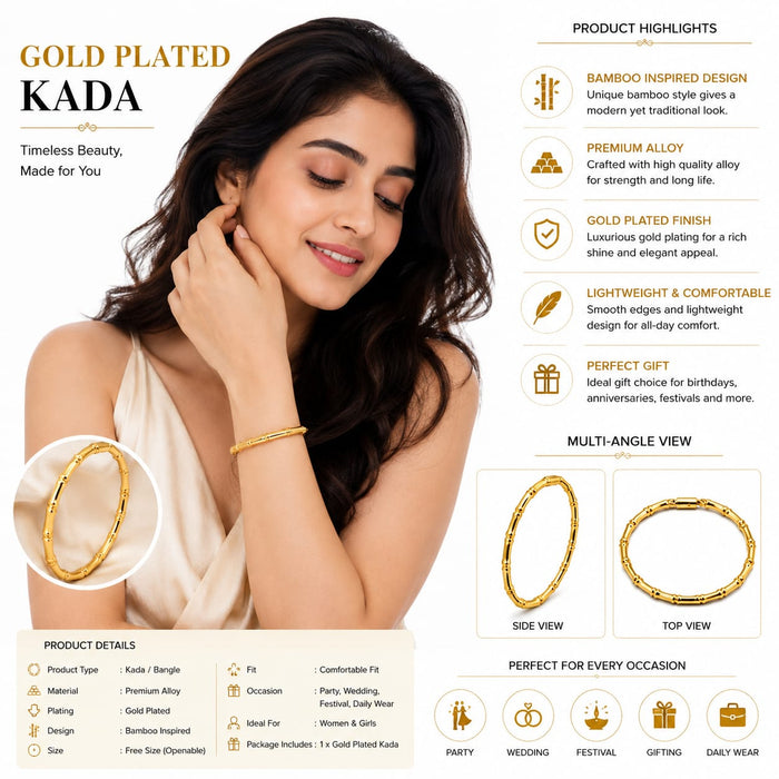 Gold Plated Bamboo Design Kada for Women