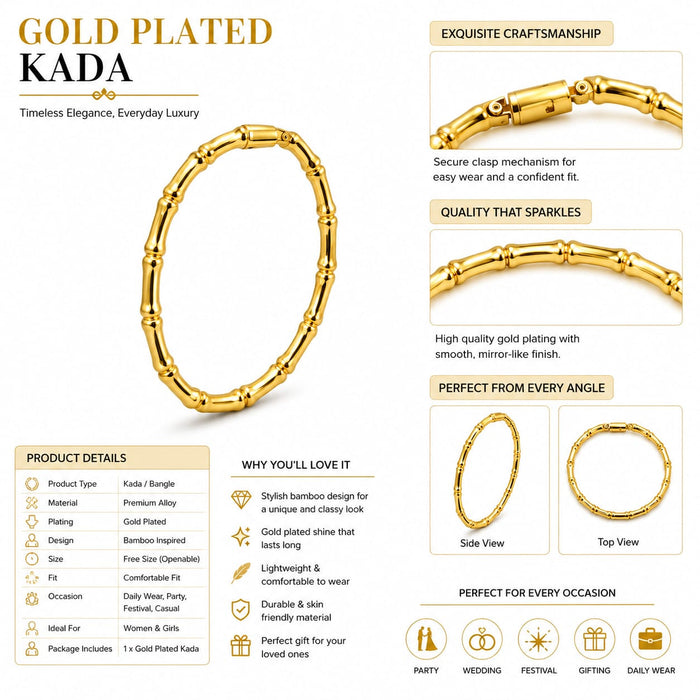 Gold Plated Bamboo Design Kada for Women