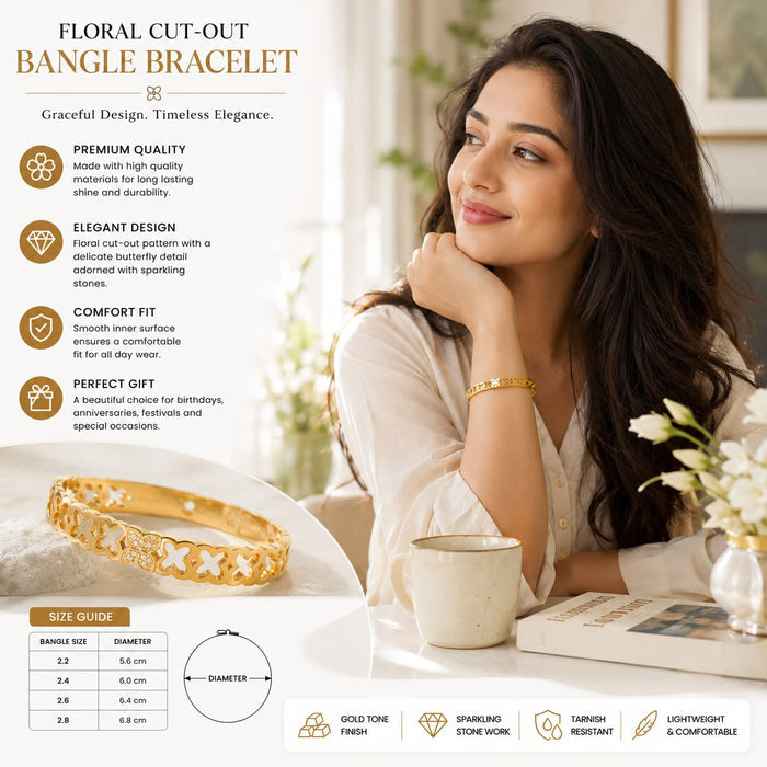 Gold Plated Floral Cut-Out Kada for Women