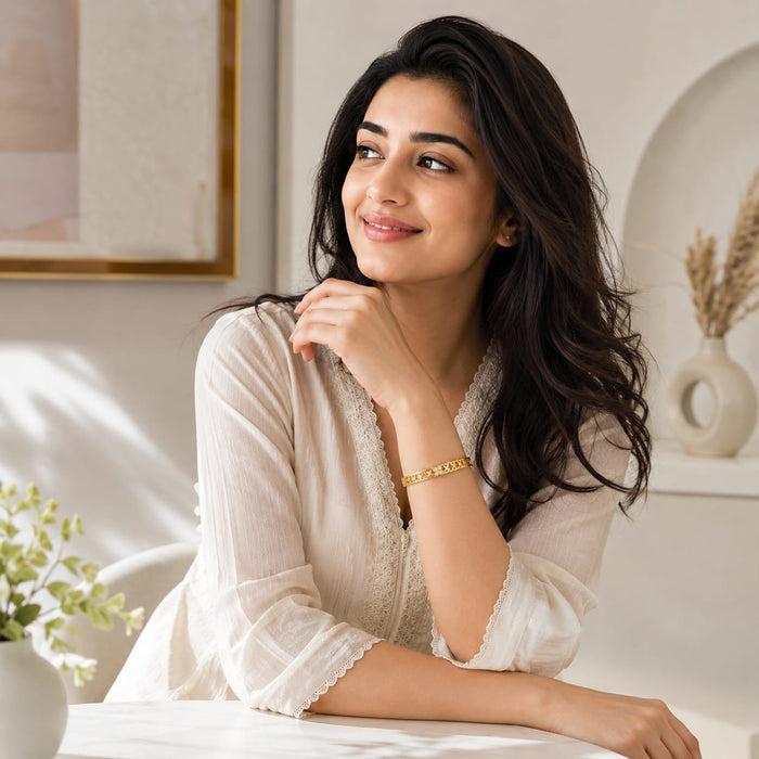 Gold Plated Floral Cut-Out Kada for Women