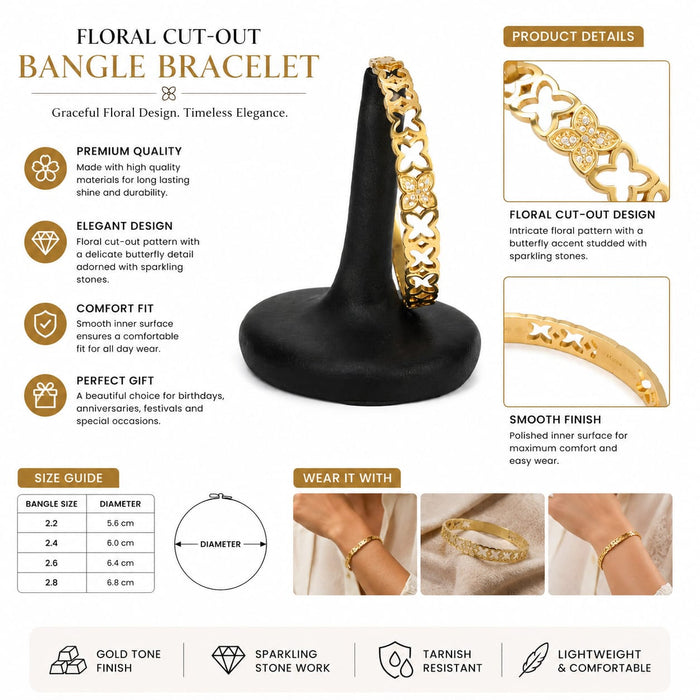 Gold Plated Floral Cut-Out Kada for Women