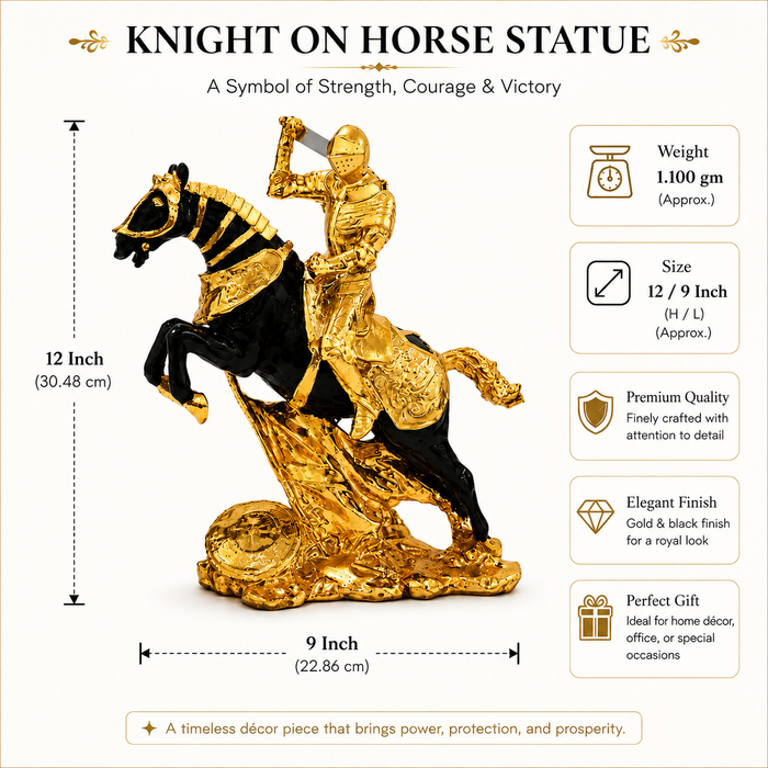 Golden warrior on horseback showpiece