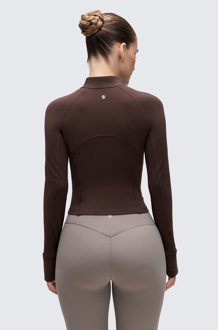 CRZ YOGA Women's Half Zip Long Sleeve Cropped Top Hot Fudge Brown