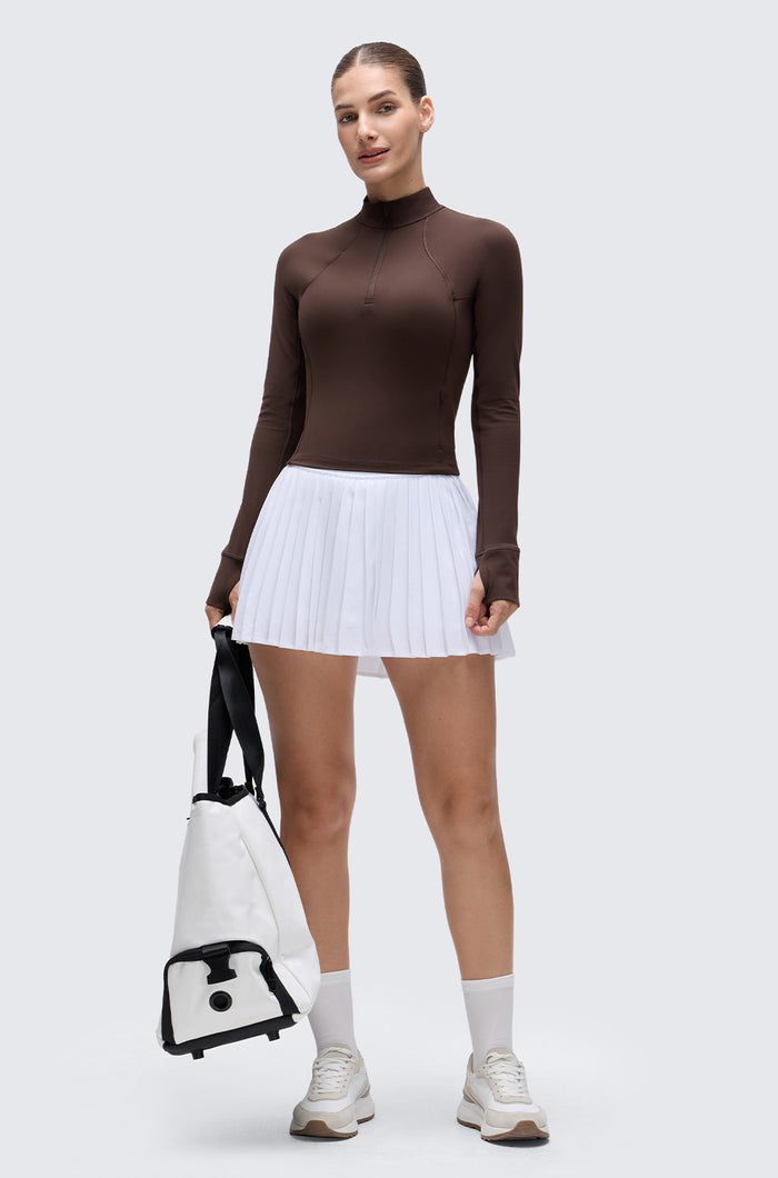 CRZ YOGA Women's Half Zip Long Sleeve Cropped Top Hot Fudge Brown
