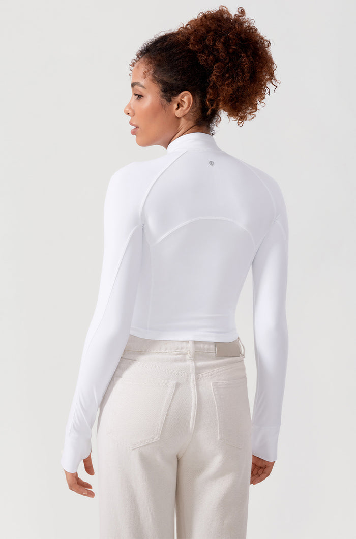 CRZ YOGA Women's Half Zip Long Sleeve Cropped Top White