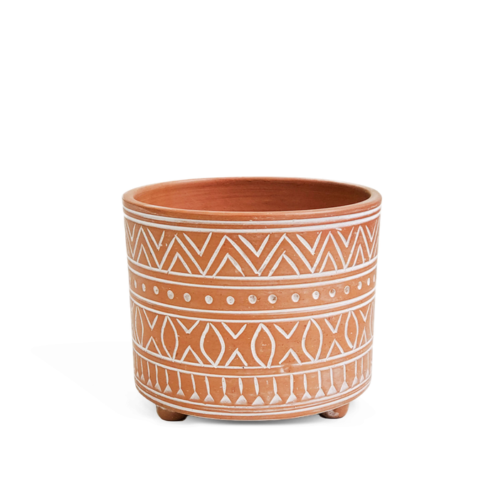 Hand Etched Small Terracotta Pot