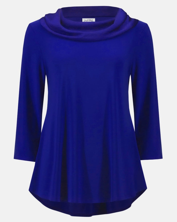 Haut évasé à col bénitier en tricot satiné & satin Saphir Royal - Joseph Ribkoff