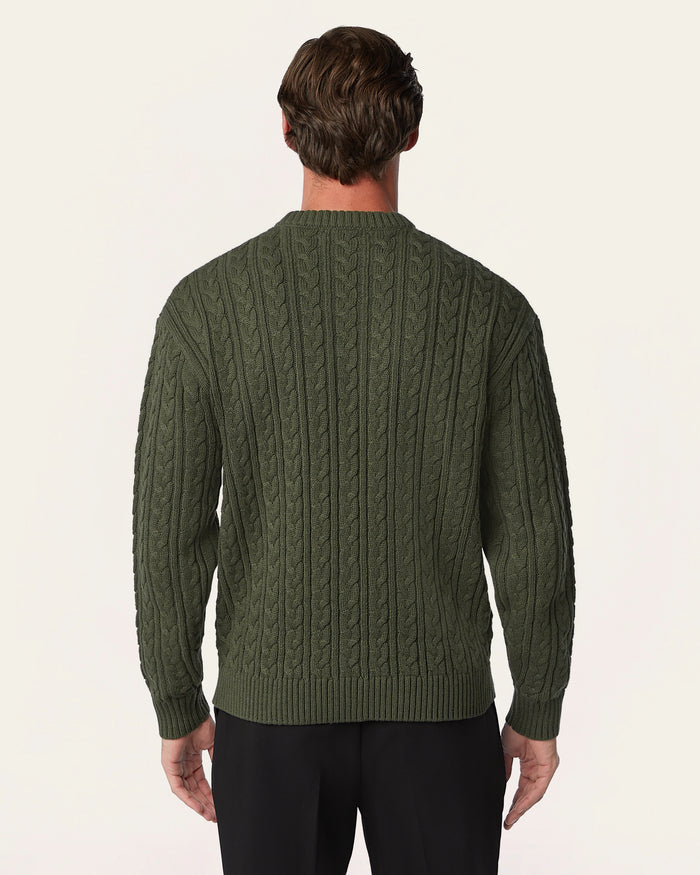 Heavy Seawool Cable Crewneck Dark Olive