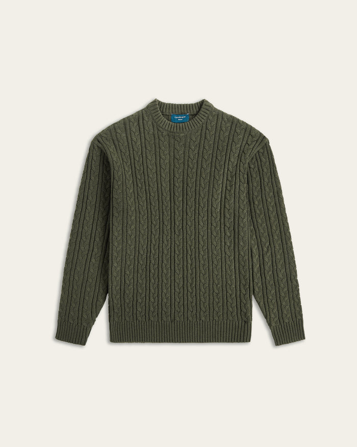 Heavy Seawool Cable Crewneck Dark Olive