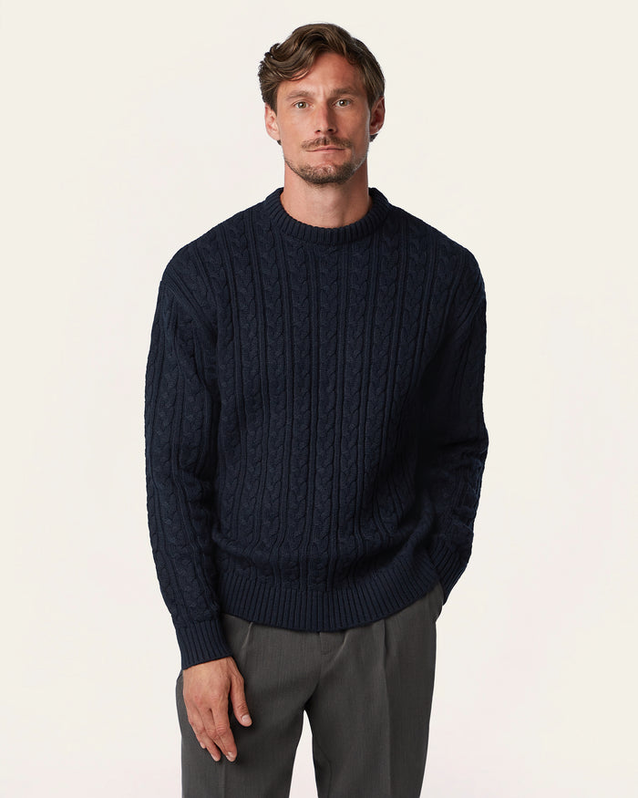 Heavy Seawool Cable Crewneck Navy