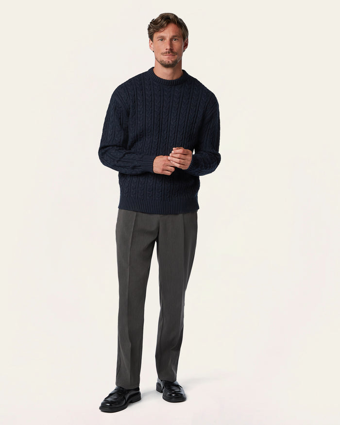 Heavy Seawool Cable Crewneck Navy