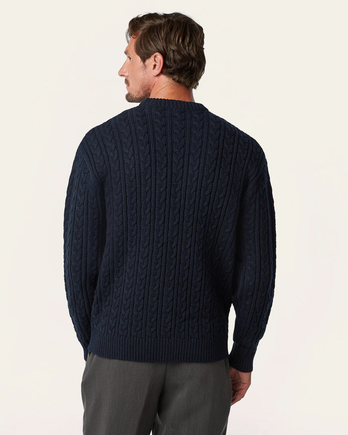 Heavy Seawool Cable Crewneck Navy