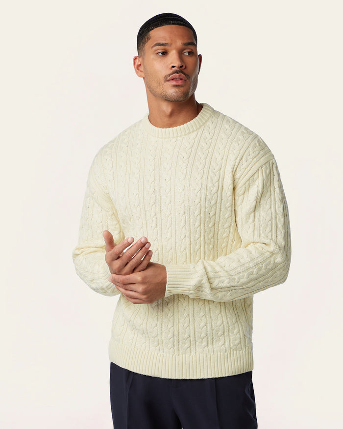 Heavy Seawool Cable Crewneck Off White