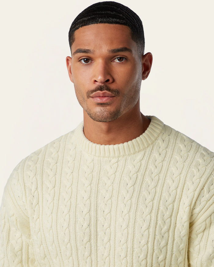 Heavy Seawool Cable Crewneck Off White