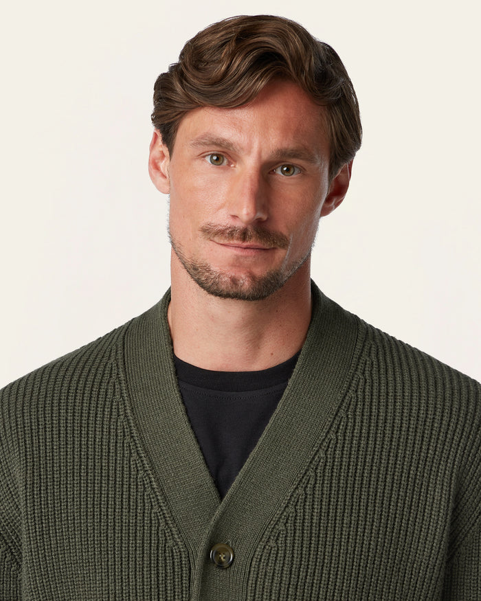 Heavy Seawool Cardigan Dark Olive