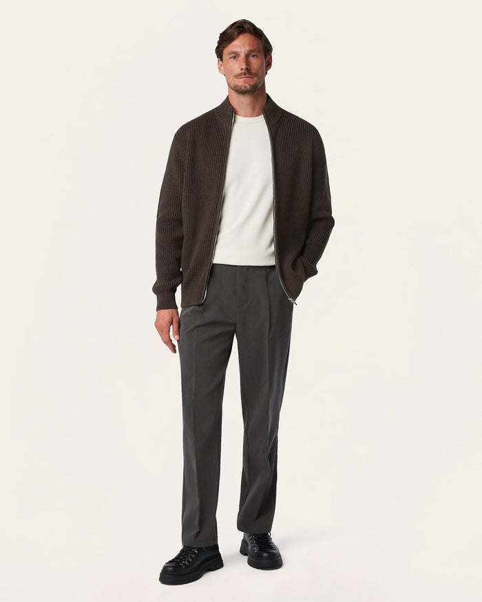 Heavy Seawool Full Zip Cardigan Dark Brown