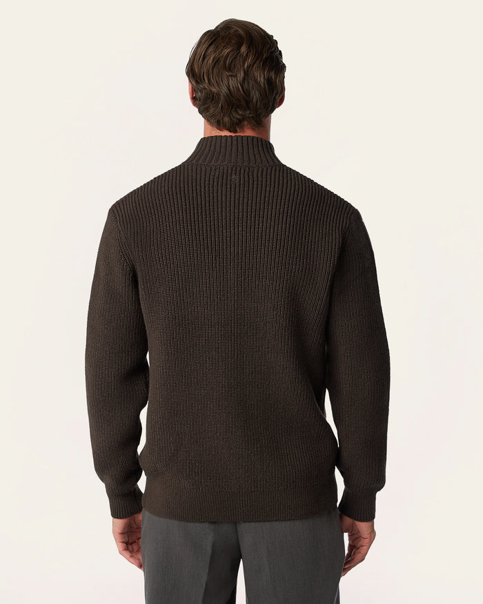 Heavy Seawool Full Zip Cardigan Dark Brown
