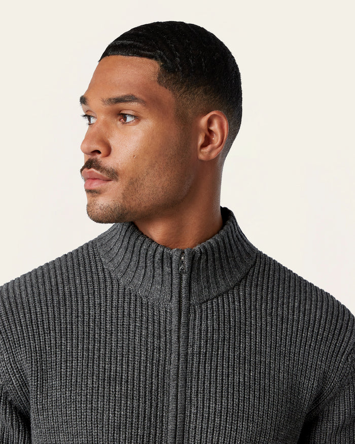 Heavy Seawool Full Zip Cardigan Dark Grey