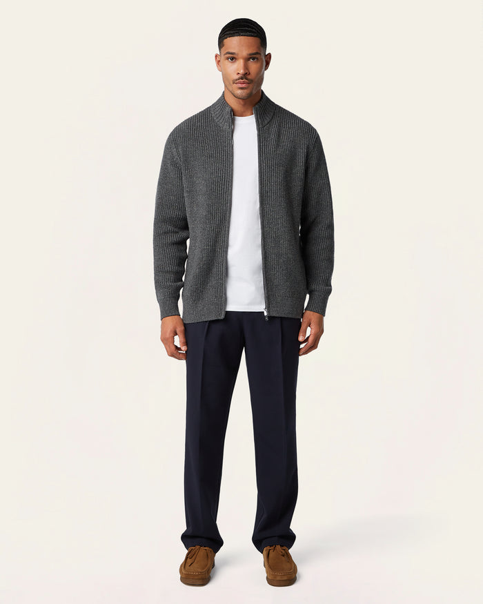 Heavy Seawool Full Zip Cardigan Dark Grey