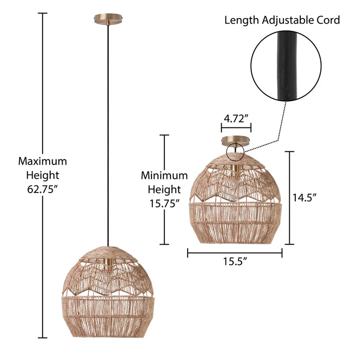 Hemp Cage Hanging Pendant Light 15.5"