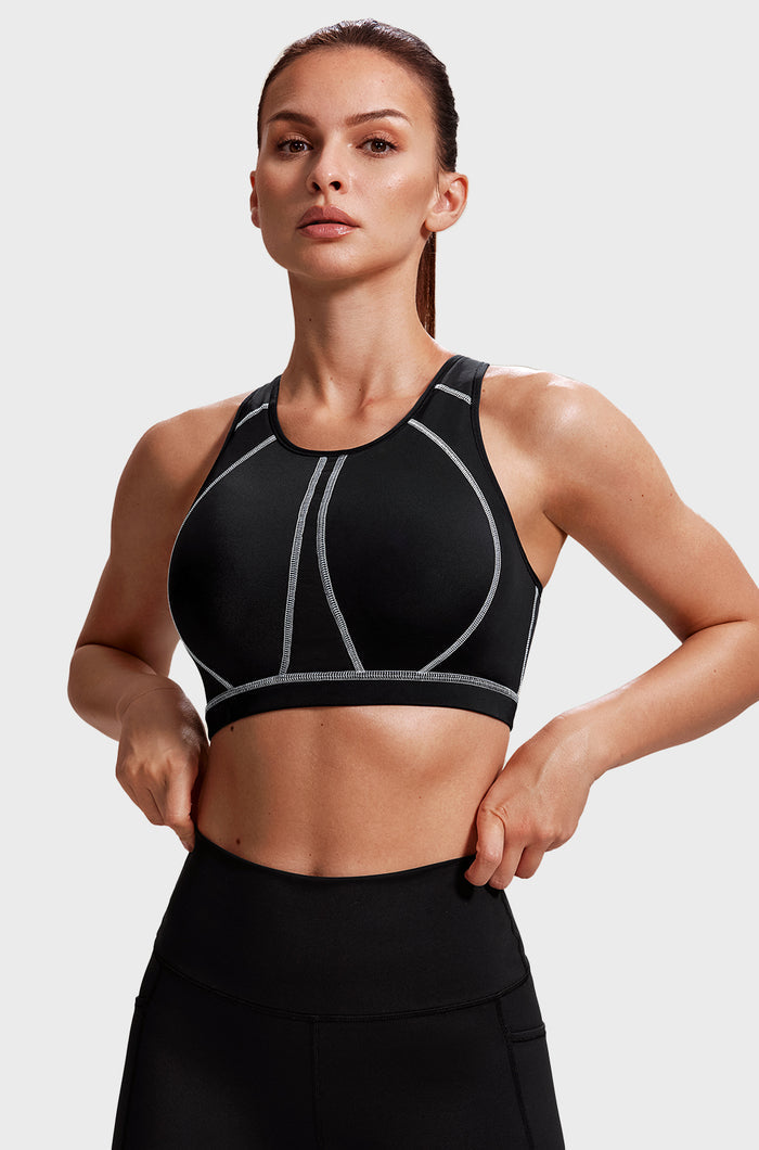 Women's High Neck Racerback Sports Bra Black