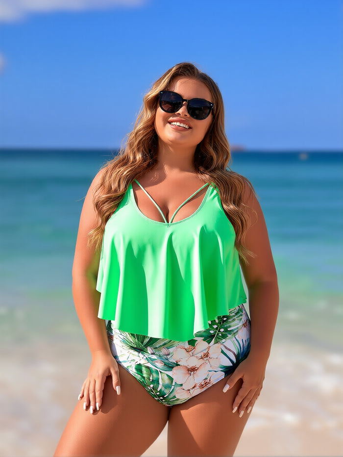 High Waisted Tankini Swimsuits for Women Flounce Top Tummy Control Bathing Suits