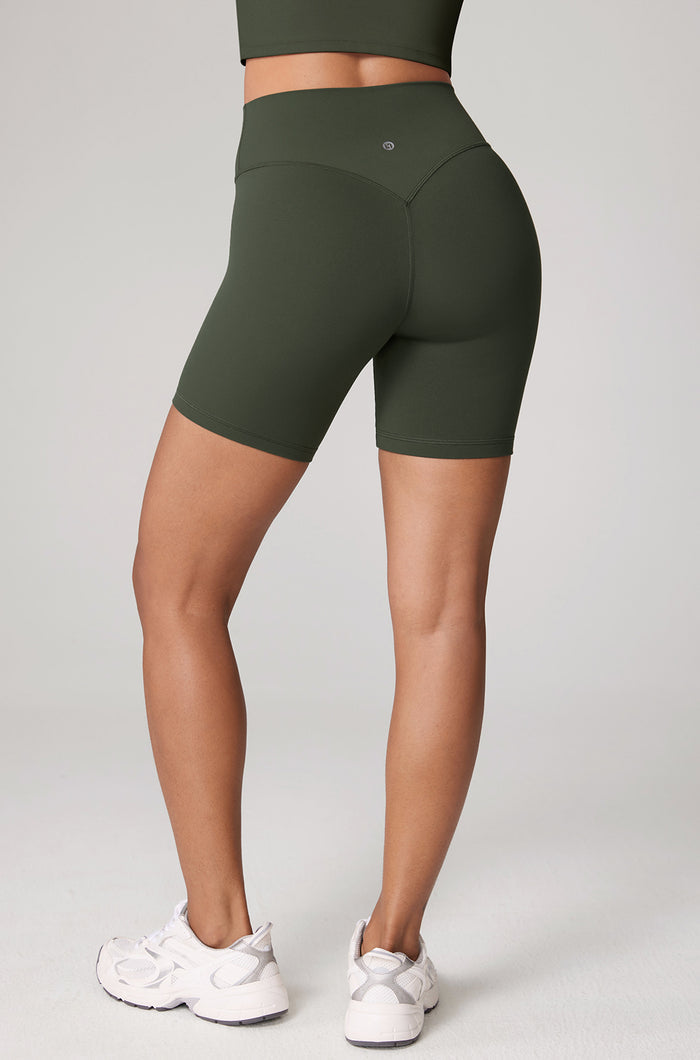 Women's Hugcurve No Front Seam Biker Shorts 6" Aspen Olive