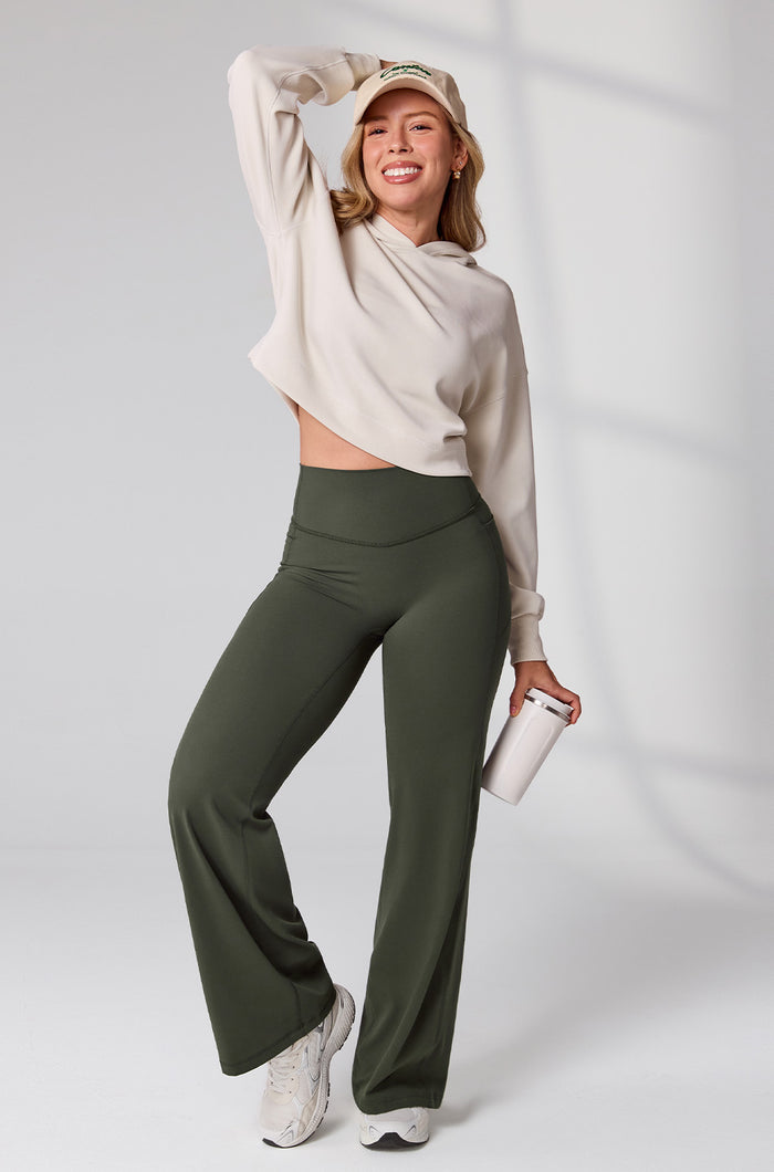 Hugcurve No Front Seam Wide Leg Yoga Pants with Pockets 31''