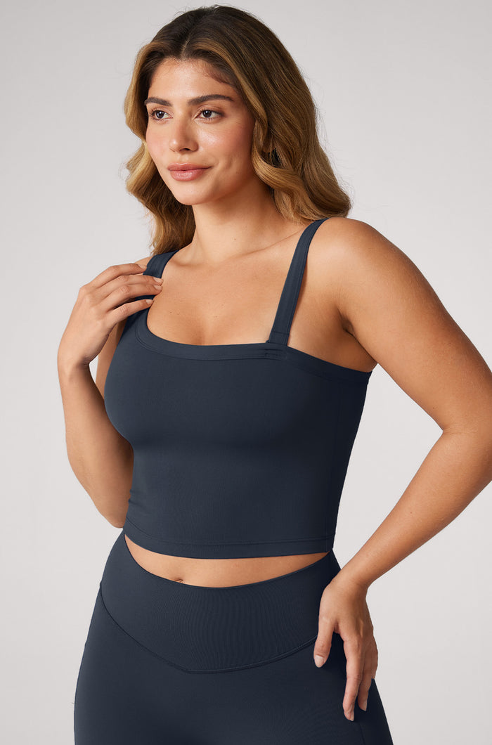 Women's Hugcurve One Shoulder Longline Sports Bra - Detachable Shoulder Strap Twilight Blue