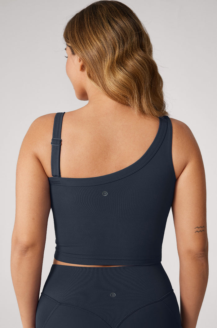 Women's Hugcurve One Shoulder Longline Sports Bra - Detachable Shoulder Strap Twilight Blue