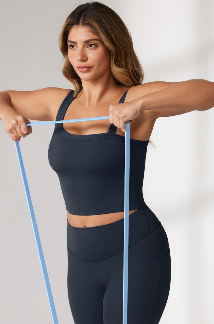 Women's Hugcurve One Shoulder Longline Sports Bra - Detachable Shoulder Strap Twilight Blue