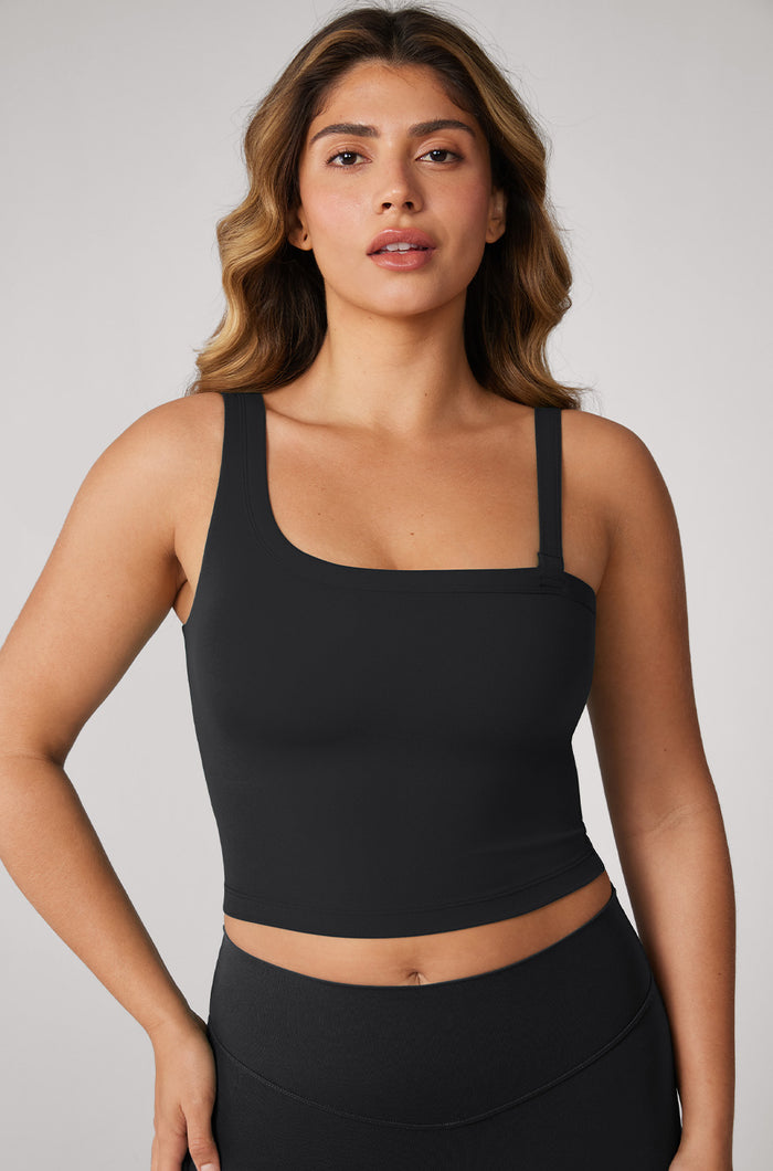 Women's Hugcurve One Shoulder Longline Sports Bra - Detachable Shoulder Strap Black