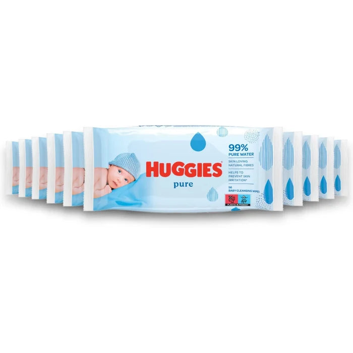 Huggies - Baby Cleansing Wipes, Pure (Blue) - 56 Count - 10 Pack