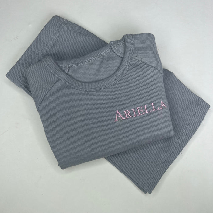 Grey Ribbed Short Set