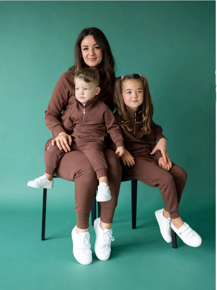 Adults Brown Ribbed Fleece lined set with personalised initial