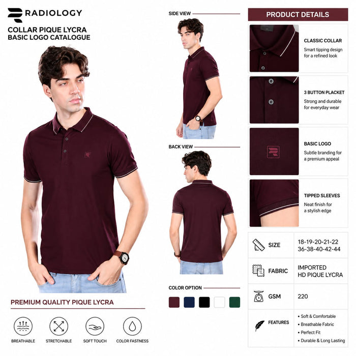 Imported HD Pique Lycra Fabric | Half Sleeve Collar T-Shirt | Regular Fit | GSM 220 | Casual & Daily Wear - ANS Billion