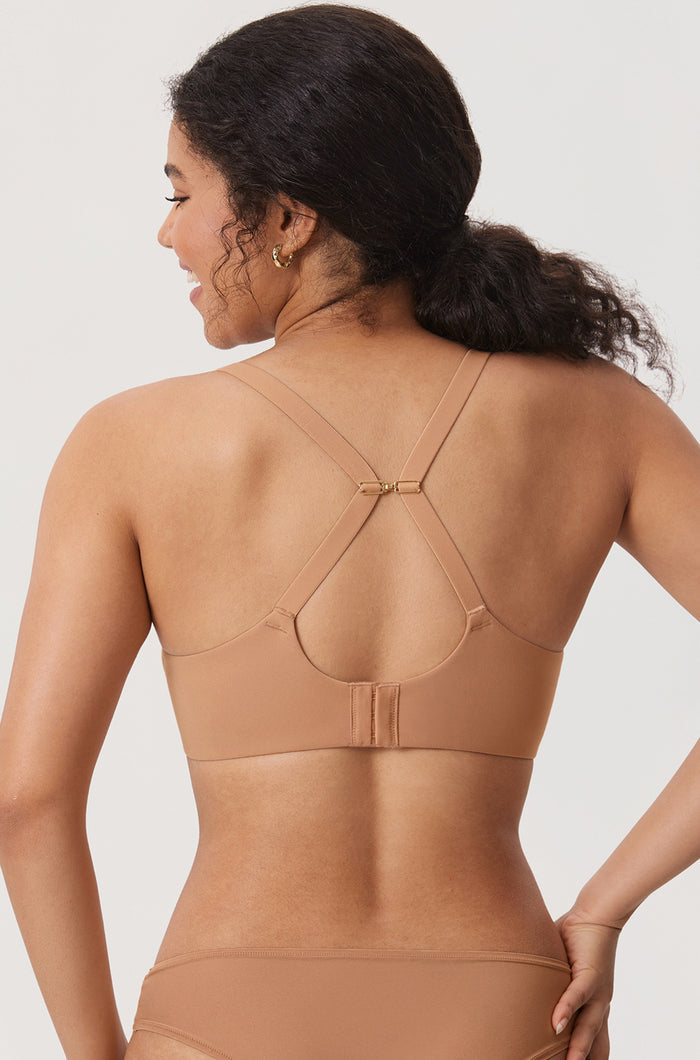 Women's Convertible X-Back Front Closure Bra - Underwire/Unlined/Racerback Barely Buff