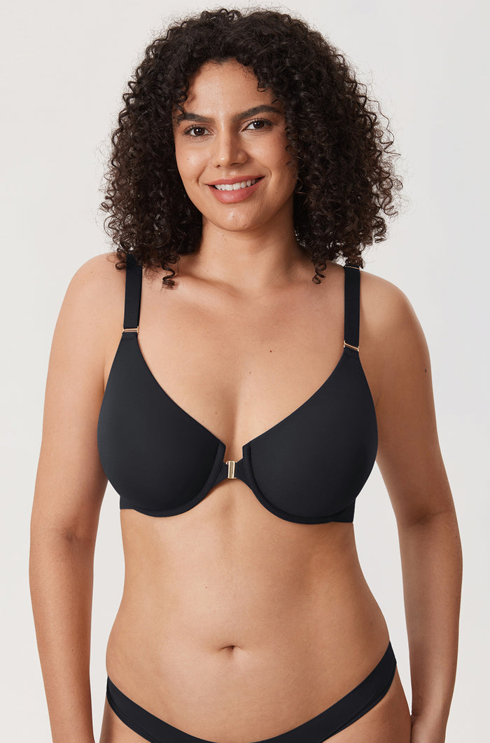 Women's Convertible X-Back Front Closure Bra - Underwire/Unlined/Racerback Black