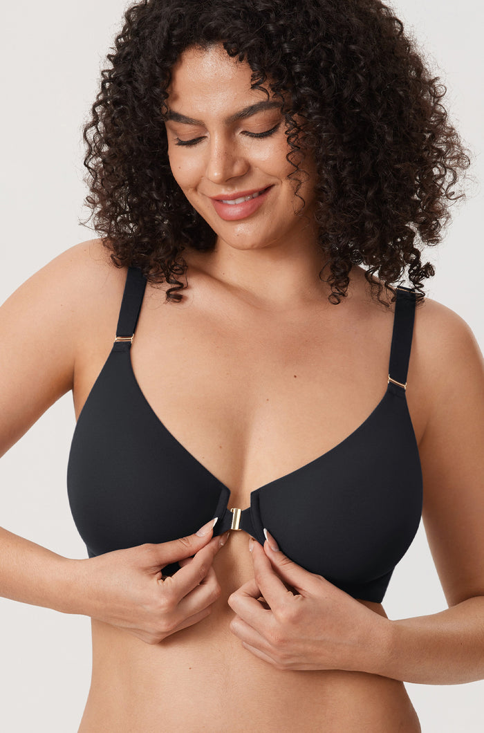 Women's Convertible X-Back Front Closure Bra - Underwire/Unlined/Racerback Black