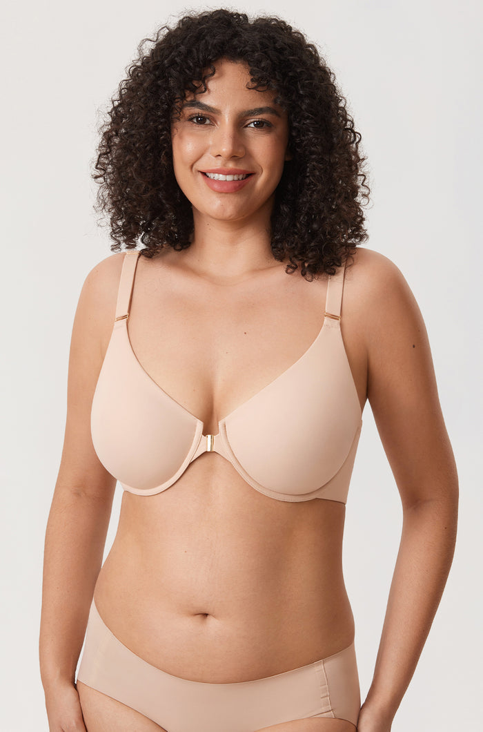 Women's Convertible X-Back Front Closure Bra - Underwire/Unlined/Racerback Beige