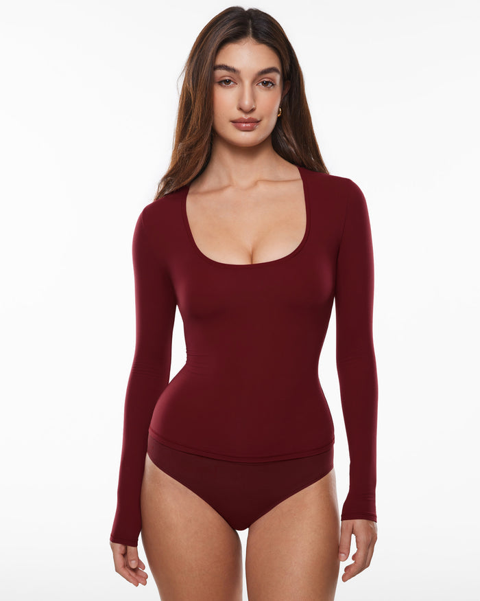 Inbarely® Soft Deep U Neck Long Sleeves Top