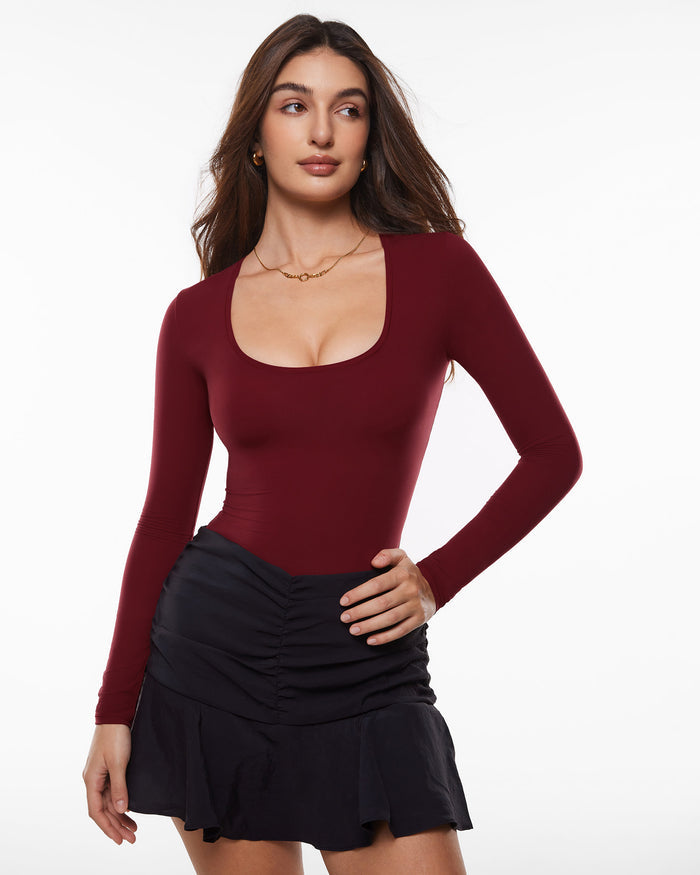 Inbarely® Soft Deep U Neck Long Sleeves Top