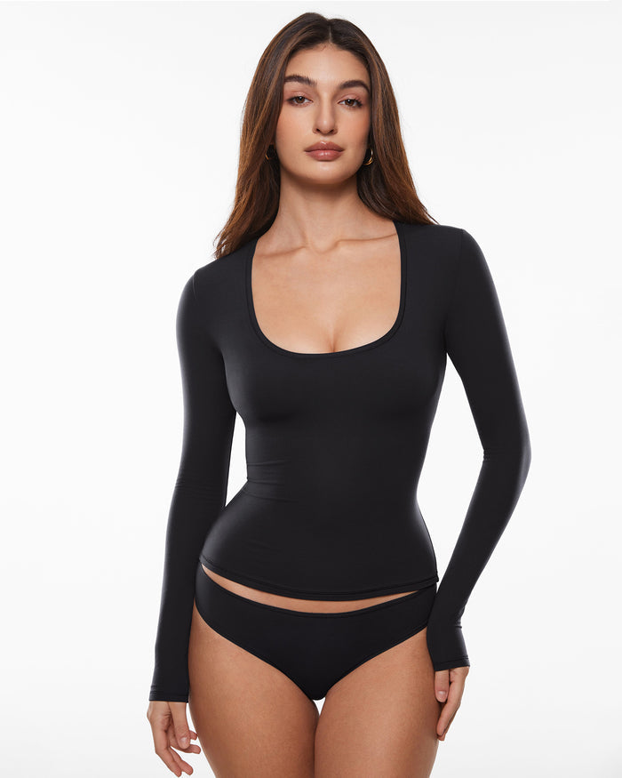 Inbarely® Soft Deep U Neck Long Sleeves Top